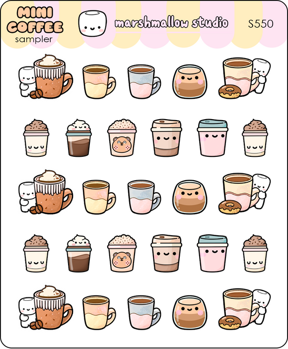 MINI STICKER SAMPLER - COFFEE - PLANNER STICKERS - S550 - Marshmallow Studio