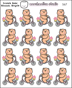 FRECKLE BEAR - BLOSSOM BICYCLE -  PLANNER STICKERS - S67 - Marshmallow Studio