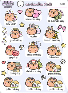 GENERAL PUBLIC HOLDAYS & MORE - PLANNER STICKERS - S784 - Marshmallow Studio