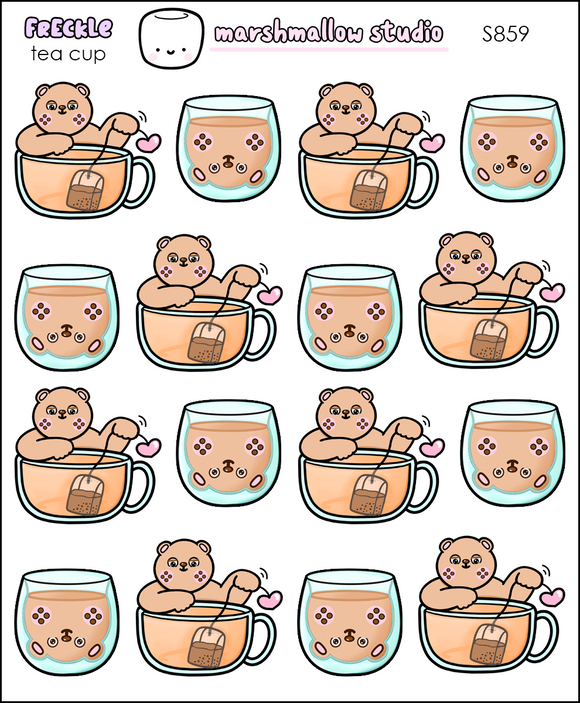 FRECKLE BEAR - TEA CUP - PLANNER STICKERS - S859 - Marshmallow Studio