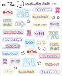 SCRIPT BITS N BOBS - PLANNER STICKERS - S891 - Marshmallow Studio