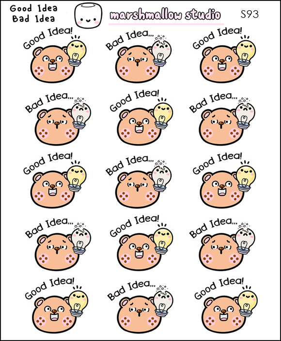 FRECKLE BEAR - GOOD IDEA / BAD IDEA - PLANNER STICKERS - S93 - Marshmallow Studio