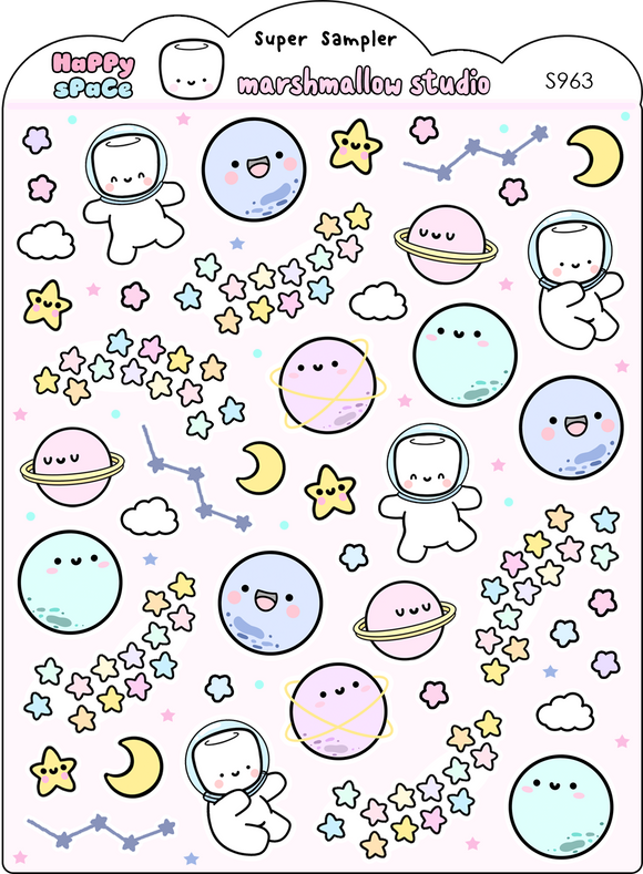 HAPPY SPACE - SUPER SAMPLER - PLANNER STICKERS - S963 - Marshmallow Studio