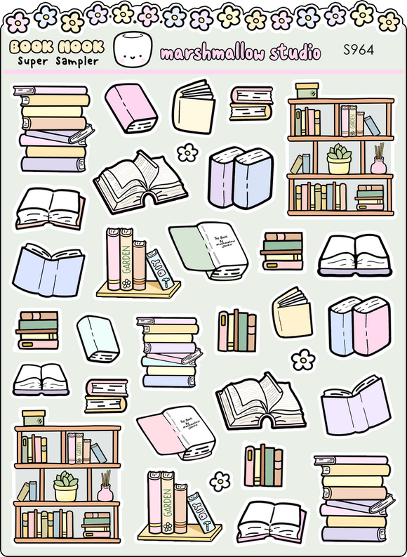 BOOK NOOK - SUPER SAMPLER - PLANNER STICKERS - S964 - Marshmallow Studio