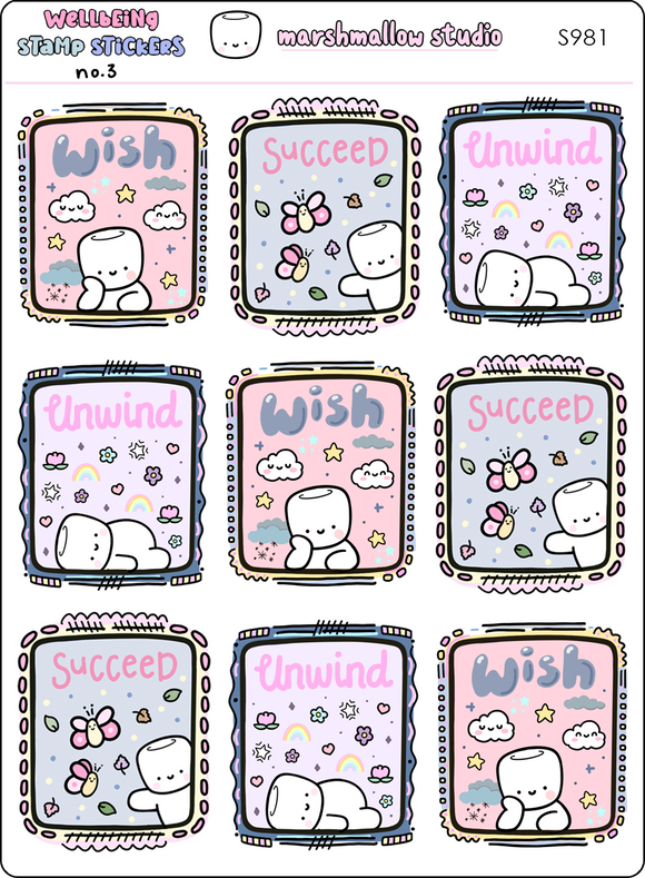 WELLBEING STAMPS NO.3 - PLANNER STICKERS - S981 - Marshmallow Studio