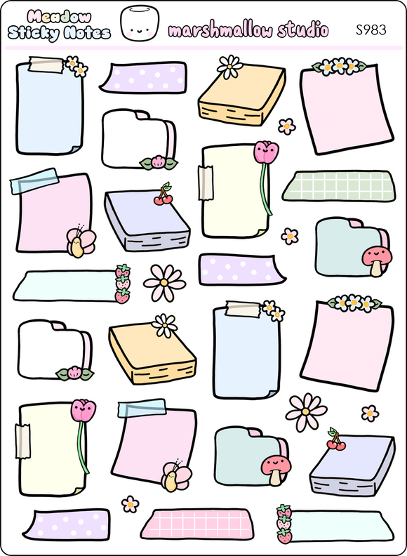 MEADOW STICKY NOTES - PLANNER STICKERS - S983 - Marshmallow Studio