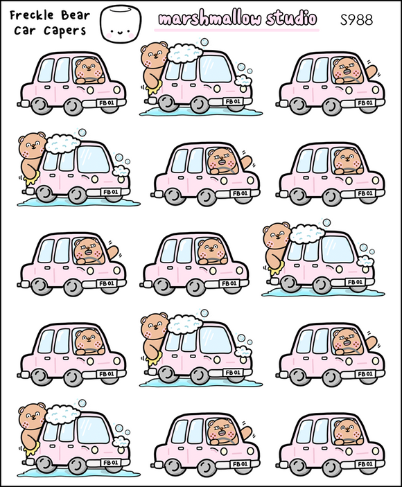 FRECKLE BEAR - CAR CAPERS - PLANNER STICKERS - S988 - Marshmallow Studio