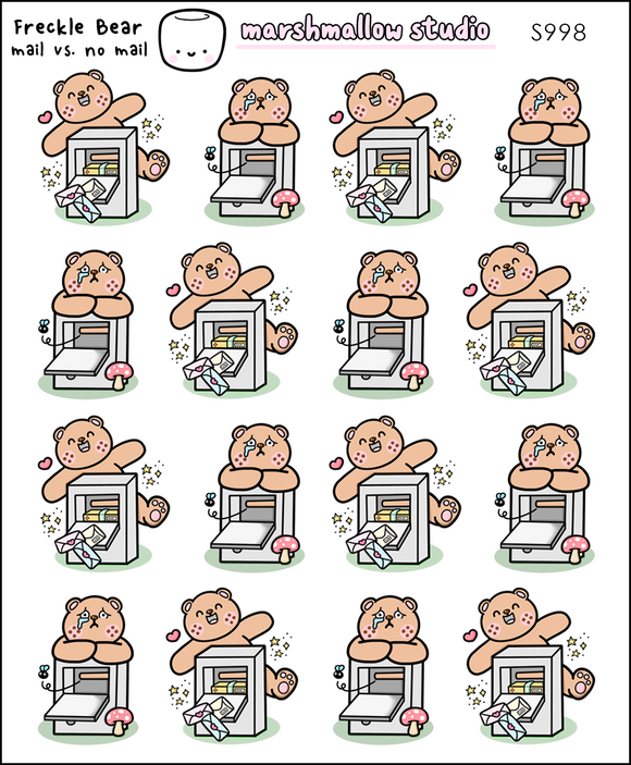 FRECKLE BEAR - MAIL VS. NO MAIL - PLANNER STICKERS - S998 - Marshmallow Studio