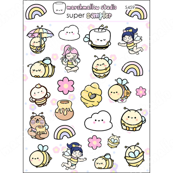 ALL THE BEES SUPER SAMPLER - PLANNER STICKERS - S459 - Marshmallow Studio