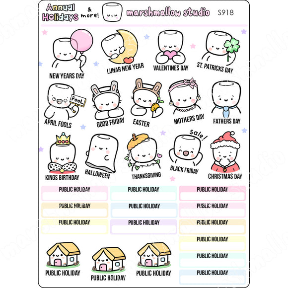 ANNUAL HOLIDAYS & MORE! - PLANNER STICKERS - S918 - Marshmallow Studio
