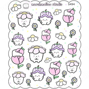 COCOA FLOWER HATS - SCALLOPED SHEET - PLANNER STICKERS - S494 - Marshmallow Studio