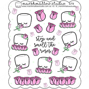 COCOA - STOP AND SMELL THE ROSES (SCALLOPED SHEET) - PLANNER STICKERS - S79 - Marshmallow Studio