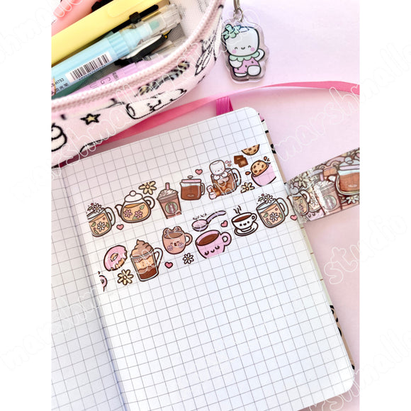 COFFEE, TEA & HOT CHOCCIE - 20mm PET CLEAR WASHI TAPE - LIMITED EDITION - Marshmallow Studio