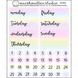DATE COVERS & DATE DOTS COMBO - PASTEL RAINBOW - PLANNER STICKERS - S795 - Marshmallow Studio