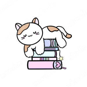 DIGITAL DOWNLOAD - BOOK STACK CAT - Marshmallow Studio