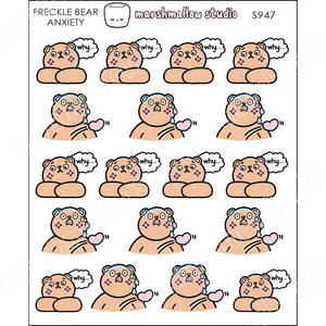 FRECKLE BEAR - ANXIETY - PLANNER STICKERS - S947 - Marshmallow Studio