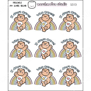 FRECKLE BEAR - NO CARE BEAR - PLANNER STICKERS - S513 - Marshmallow Studio