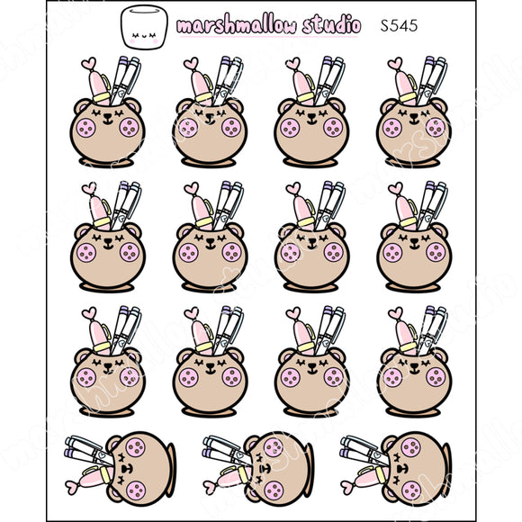 FRECKLE BEAR PEN CUP - PLANNER STICKERS - S545 - Marshmallow Studio