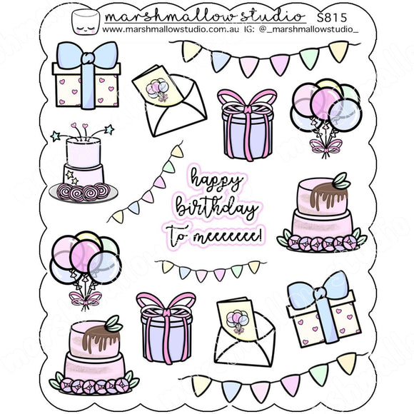 HAPPY BIRTHDAY TO ME! - SCALLOPED SHEET - PLANNER STICKERS - S815 - Marshmallow Studio
