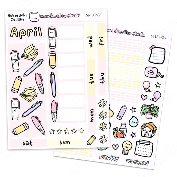 HOBONICHI COUSIN / MALLOW PLANNER - APRIL MONTHLY KIT - PLANNER STICKERS - S613 (2 pgs) - Marshmallow Studio