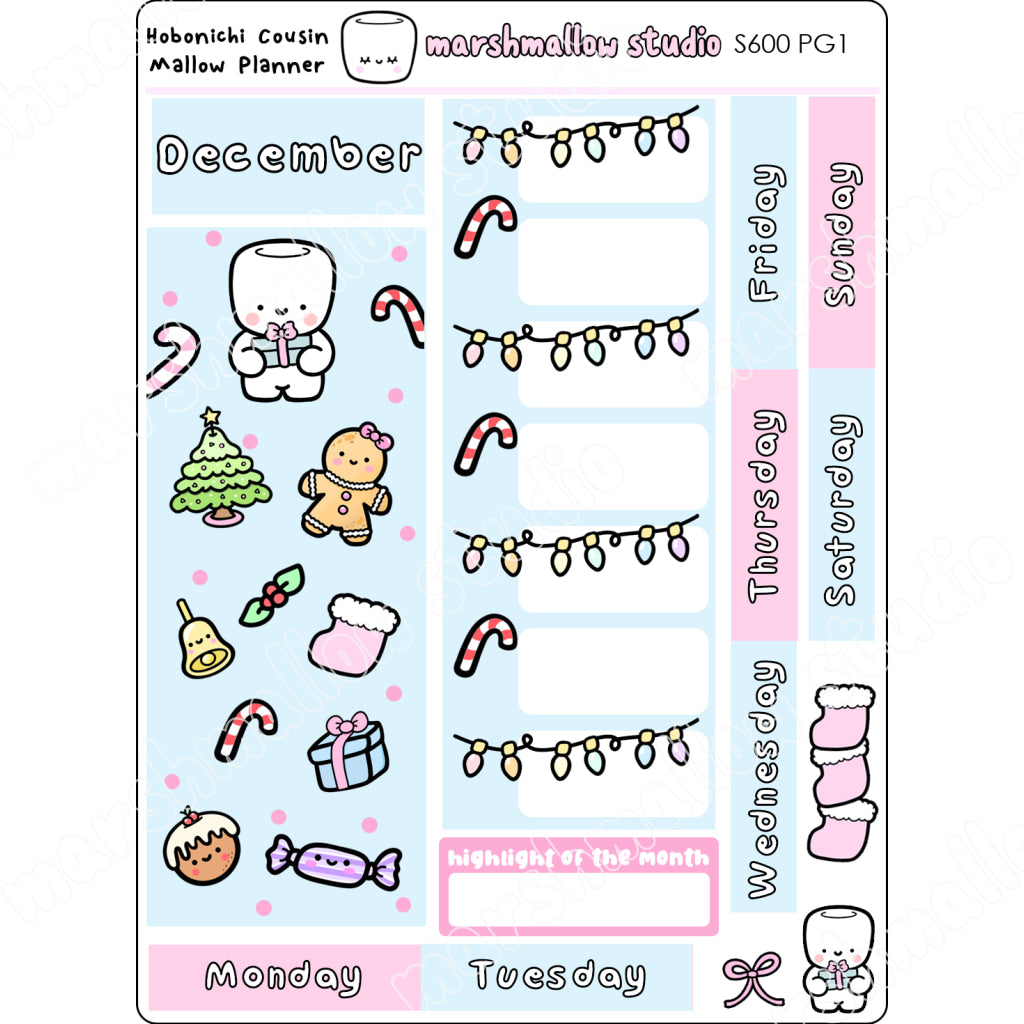 HOBONICHI COUSIN / MALLOW PLANNER STICKER KIT - DECEMBER MONTHLY - (2
