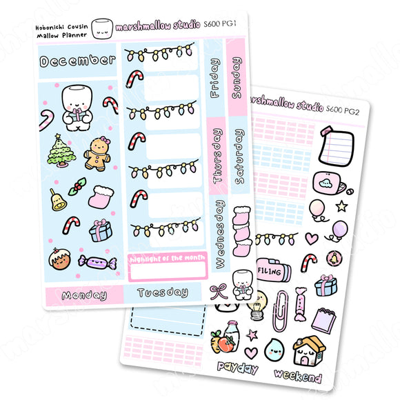 HOBONICHI COUSIN / MALLOW PLANNER - DECEMBER MONTHLY KIT - PLANNER STICKERS - S600 pg 1 and 2 - Marshmallow Studio