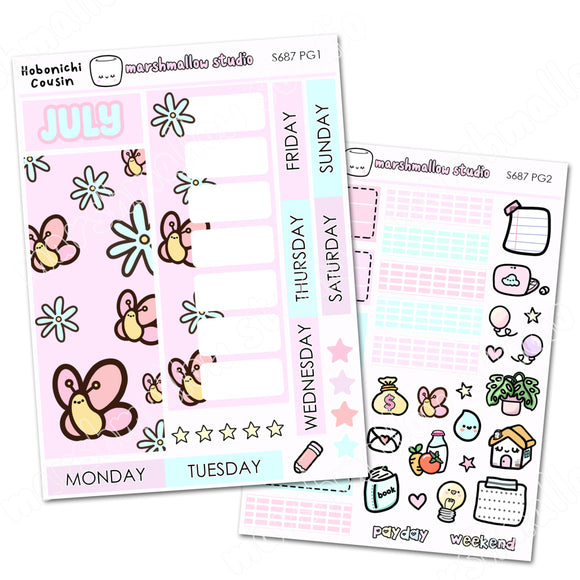 HOBONICHI COUSIN / MALLOW PLANNER - JULY MONTHLY KIT - PLANNER STICKERS - S687 (2 pgs) - Marshmallow Studio
