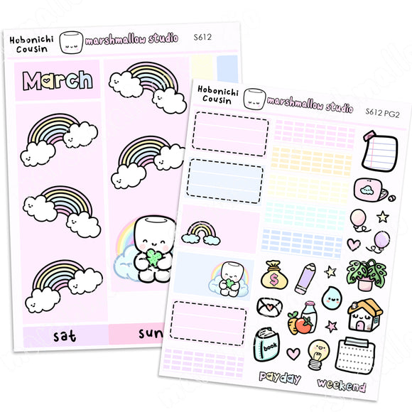 HOBONICHI COUSIN / MALLOW PLANNER - MARCH MONTHLY KIT - PLANNER STICKERS - S612 (2 pgs) - Marshmallow Studio