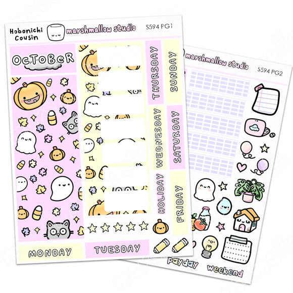 HOBONICHI COUSIN / MALLOW PLANNER - OCTOBER MONTHLY KIT - PLANNER STICKERS - S594 pg 1 and 2 - Marshmallow Studio