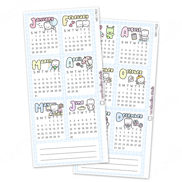 HOBONICHI / MINI MALLOW WEEKS - 2024 YEAR AT A GLANCE - PLANNER STICKERS  - H011 PG 1 & 2 - Marshmallow Studio