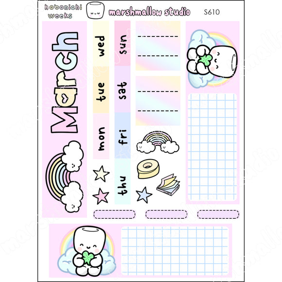 HOBONICHI / MINI MALLOW WEEKS - MARCH MONTHLY KIT - PLANNER STICKERS - S610 - Marshmallow Studio