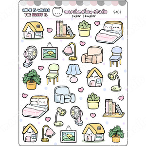 HOME IS WHERE THE HEART IS - SUPER SAMPLER - PLANNER STICKERS - S481 - Marshmallow Studio