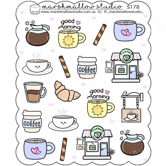 I LOVE COFFEE - SCALLOPED SHEET - PLANNER STICKERS - S178 - Marshmallow Studio