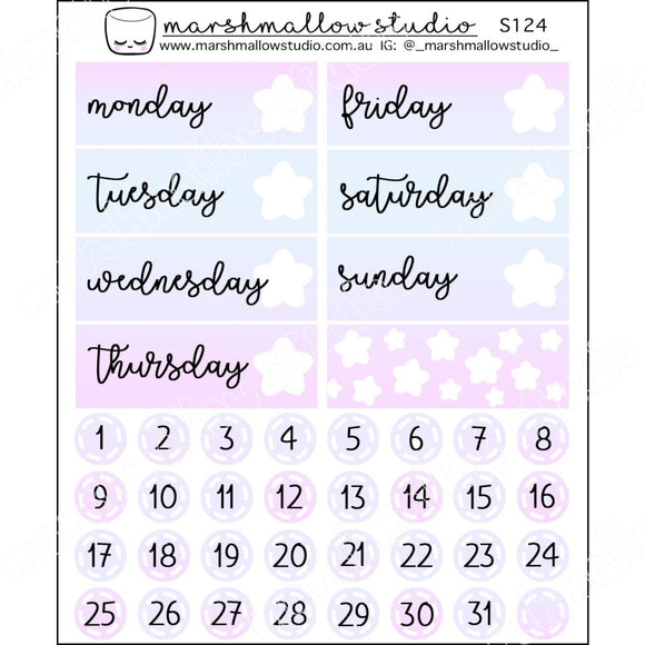 INDIGO STAR - DATE COVERS & DATE DOTS - PLANNER STICKERS - S124 - Marshmallow Studio