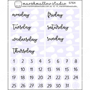 LILAC CLOUDS - DATE COVERS & DATE DOTS - PLANNER STICKERS - S764 - Marshmallow Studio
