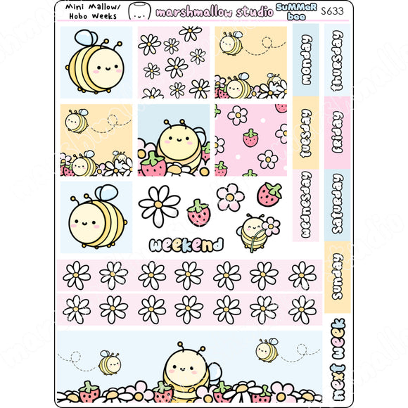 Mini Mallow / Hobonichi Weeks Kit - Summer Bee Planner Stickers S633 New Releases