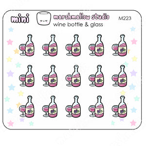 MINI STICKERS - WINE BOTTLE & GLASS - PLANNER STICKERS - M223 - Marshmallow Studio