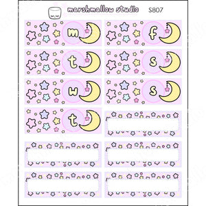 MOON AND STARS DATE COVERS - PLANNER STICKERS - S807 - Marshmallow Studio
