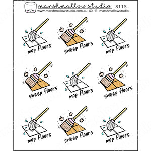 MOP FLOORS / SWEEP FLOORS - PLANNER STICKERS - S115 - Marshmallow Studio