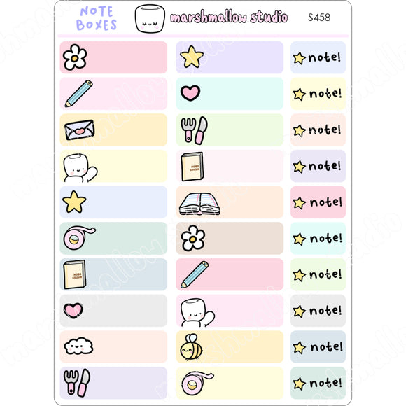 NOTE BOXES - PLANNER STICKERS - S458 - Marshmallow Studio