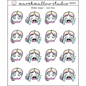 SHEILA SUGAR - SAD FACES - PLANNER STICKERS - S453 - Marshmallow Studio