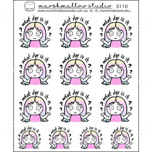 SHEILA SUGAR - WHAT DAY IS IT?? - PLANNER STICKERS - S110 - Marshmallow Studio
