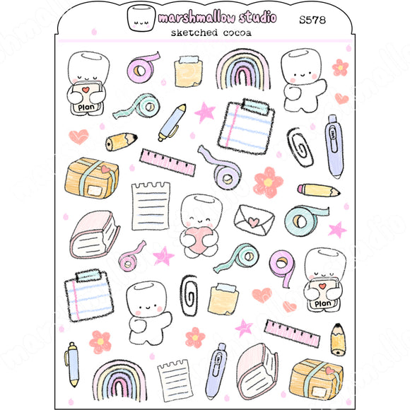 SKETCHED COCOA - SPECIAL SAMPLER - PLANNER STICKERS - S578 - Marshmallow Studio