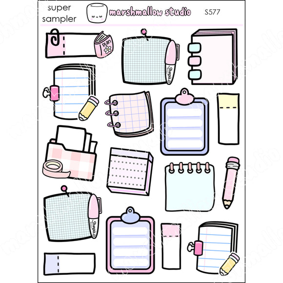 STATIONERY STICKY NOTES - SUPER SAMPLER - PLANNER STICKERS - S577 - Marshmallow Studio