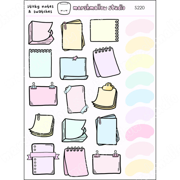STICKY NOTES & SWATCHES - SAMPLER - PLANNER STICKERS - S220 - Marshmallow Studio