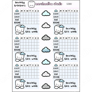 TRACKER STICKERS - ANXIETY - PLANNER STICKERS - S580 - Marshmallow Studio