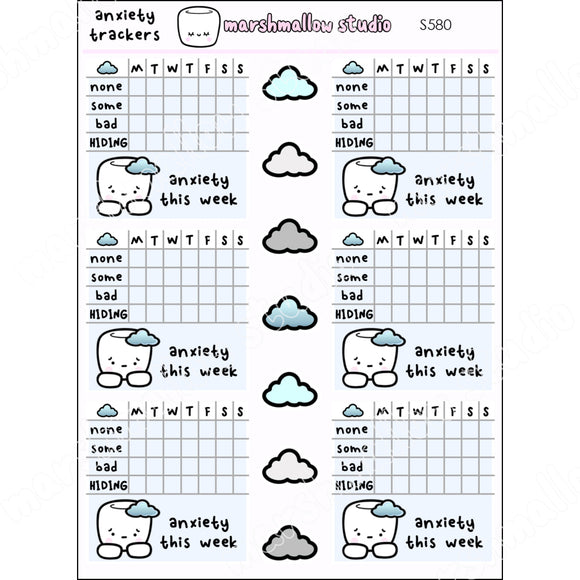 TRACKER STICKERS - ANXIETY - PLANNER STICKERS - S580 - Marshmallow Studio