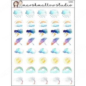 WATERCOLOUR WEATHER ICONS - PLANNER STICKERS - S385 - Marshmallow Studio