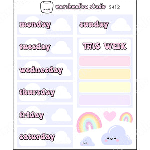 WEEKLY SET - CLOUDS AND RAINBOWS - PLANNER STICKERS - S412 - Marshmallow Studio
