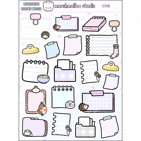 WINTERY STICKY NOTES - SAMPLER - PLANNER STICKERS  - S708 - Marshmallow Studio